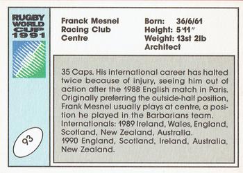 1991 Regina Rugby World Cup #93 Franck Mesnel Back